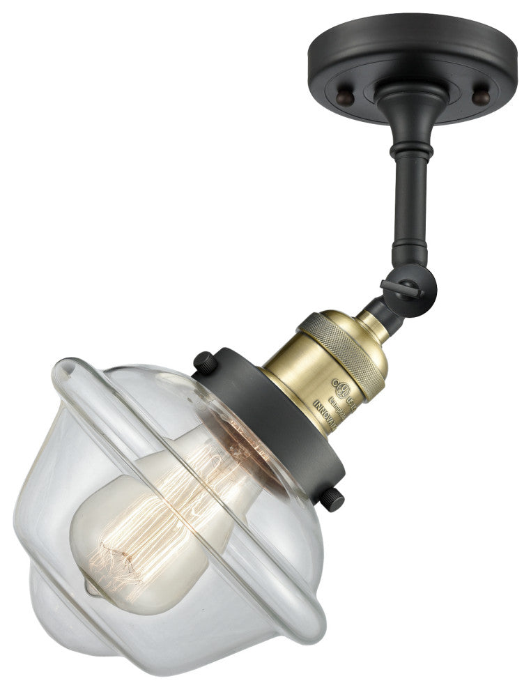 Small Oxford Semi-Flush Mount, Black Antique Brass, Glass: Clear