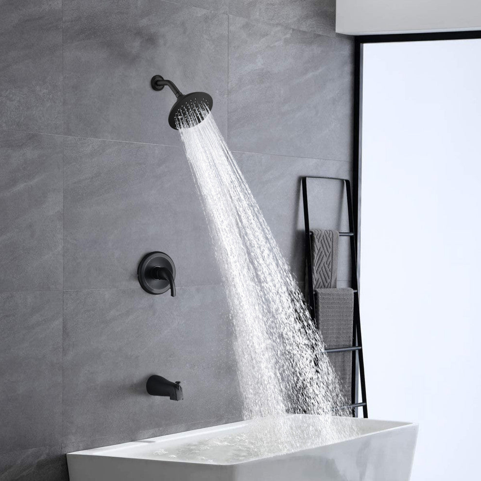 Tub and Shower Faucet Set With 5-Function Spray Head, Valve Included, Matte Blac