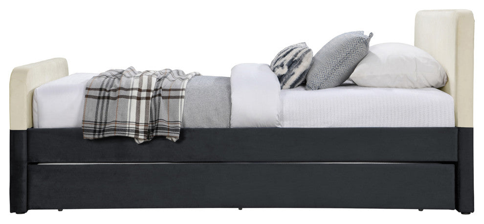 Ivy Upholstered Trundle/Storage Bed, Black, Twin, Velvet