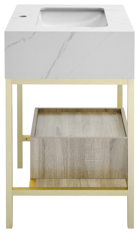 Beau 24" Freestanding, Bathroom Vanity, Oak/Calacatta