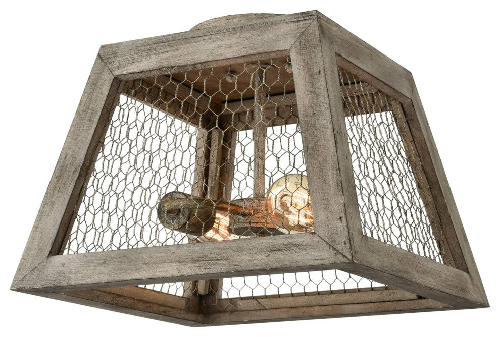 Rustic Wood Flush Mount Ceiling Light Distressed Grey