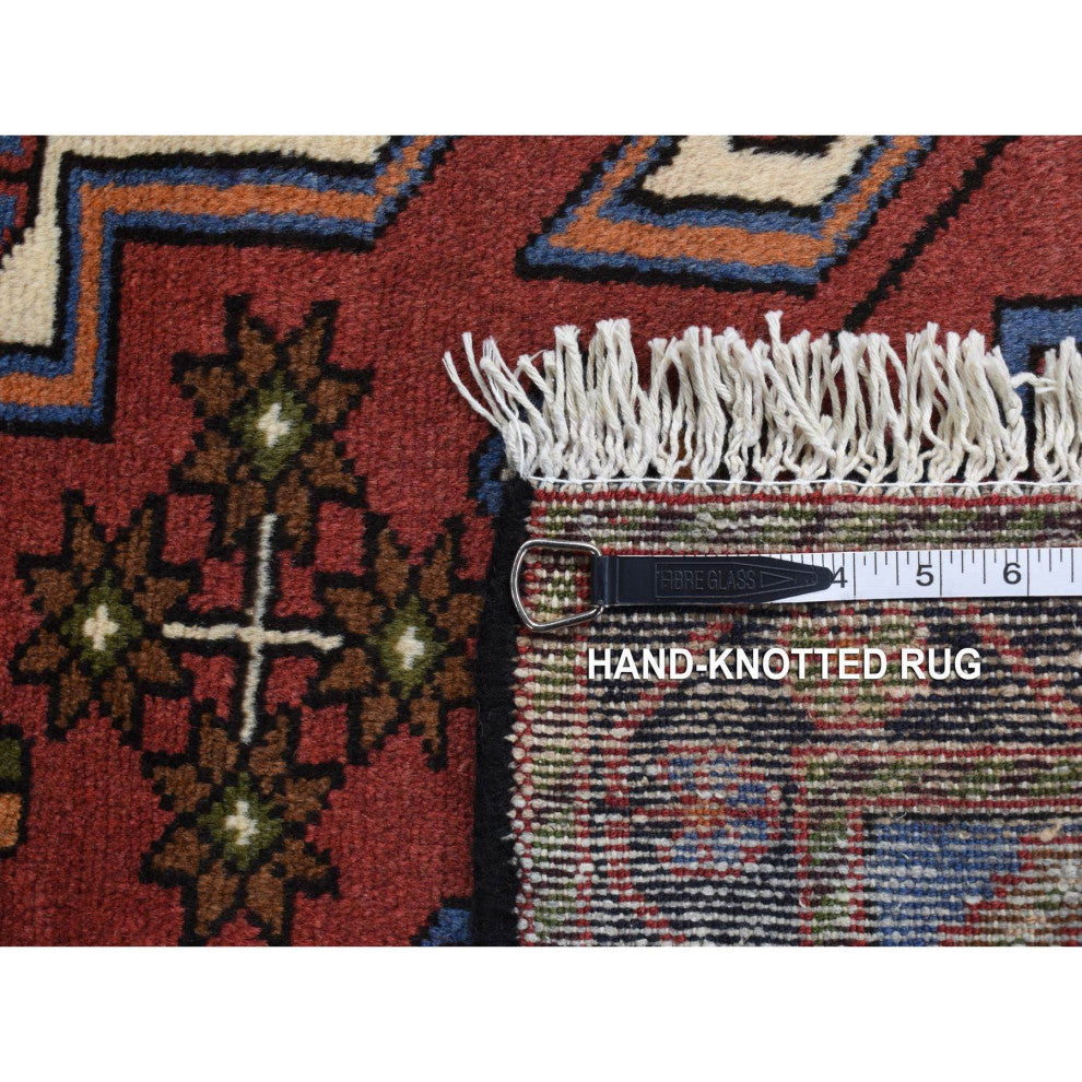 Red Vintage Bohemian Persian Hamadan Pure Wool Hand Knotted Rug 3'5" x 5'
