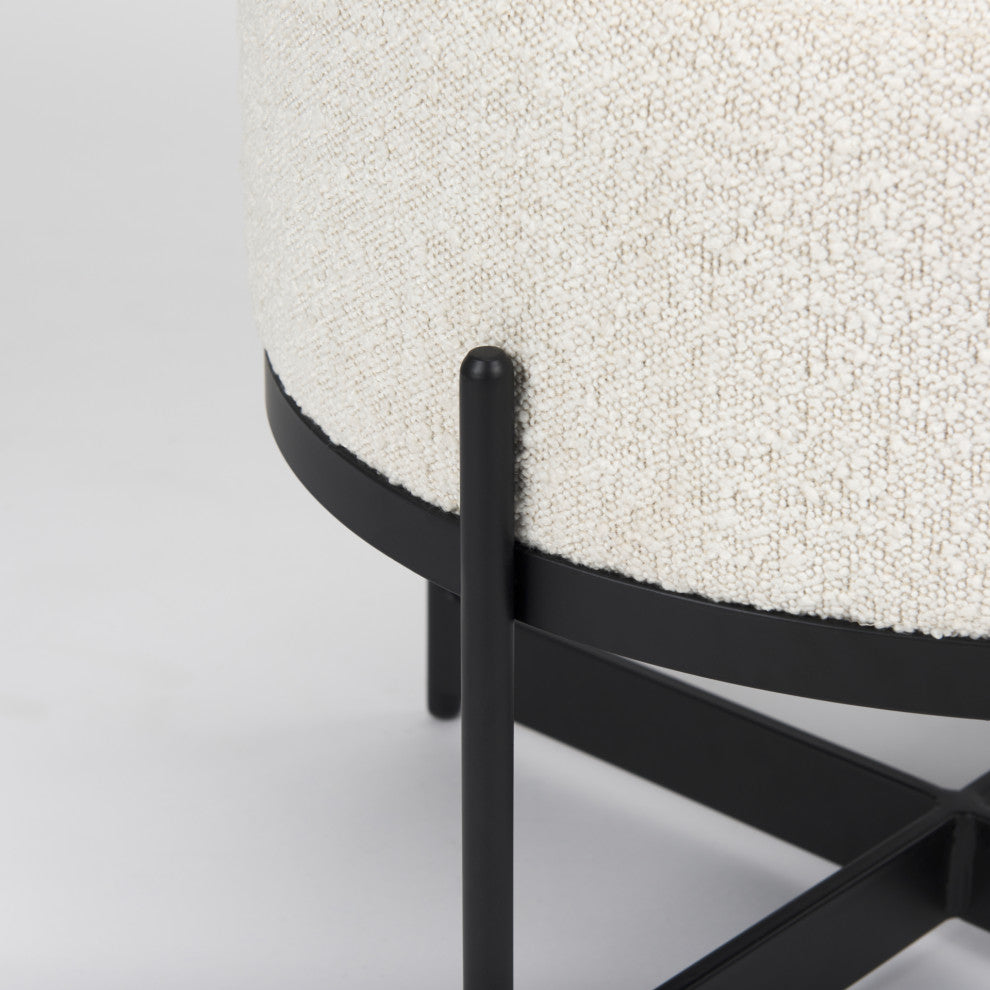 Amelia Cream Boucle With Black Metal Upholstered Pouf