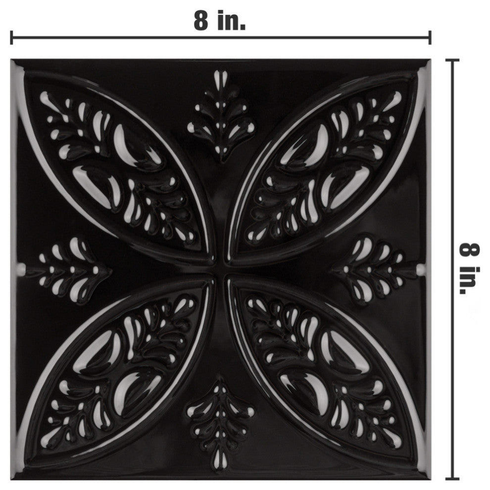 Trend 7-7/8" x 7-7/8" Ceramic Wall Tile, Black, Black