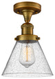 1-Light Large Cone 8" Semi-Flush Mount, Brushed Brass, Glass: Seedy