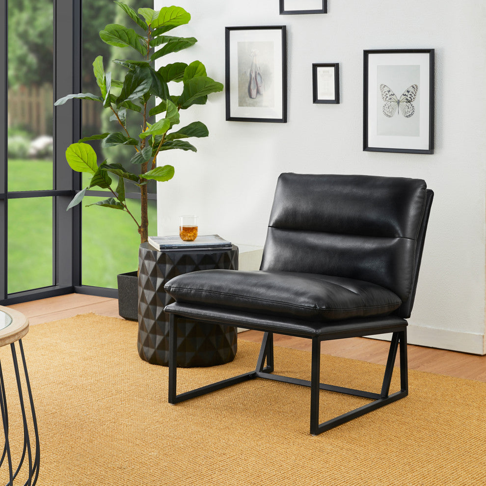 Set of 2 Modern Thick Leatherette Accent Chair, Black