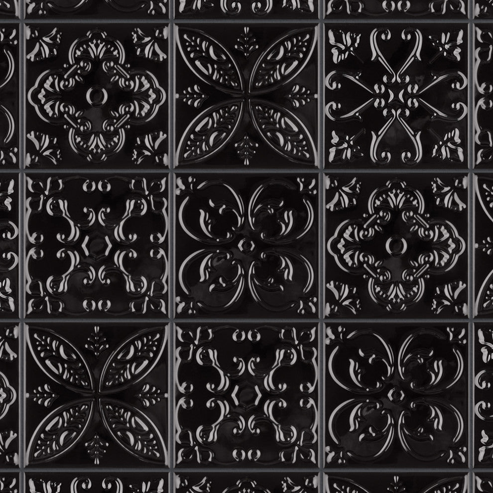 Trend 7-7/8" x 7-7/8" Ceramic Wall Tile, Black, Black