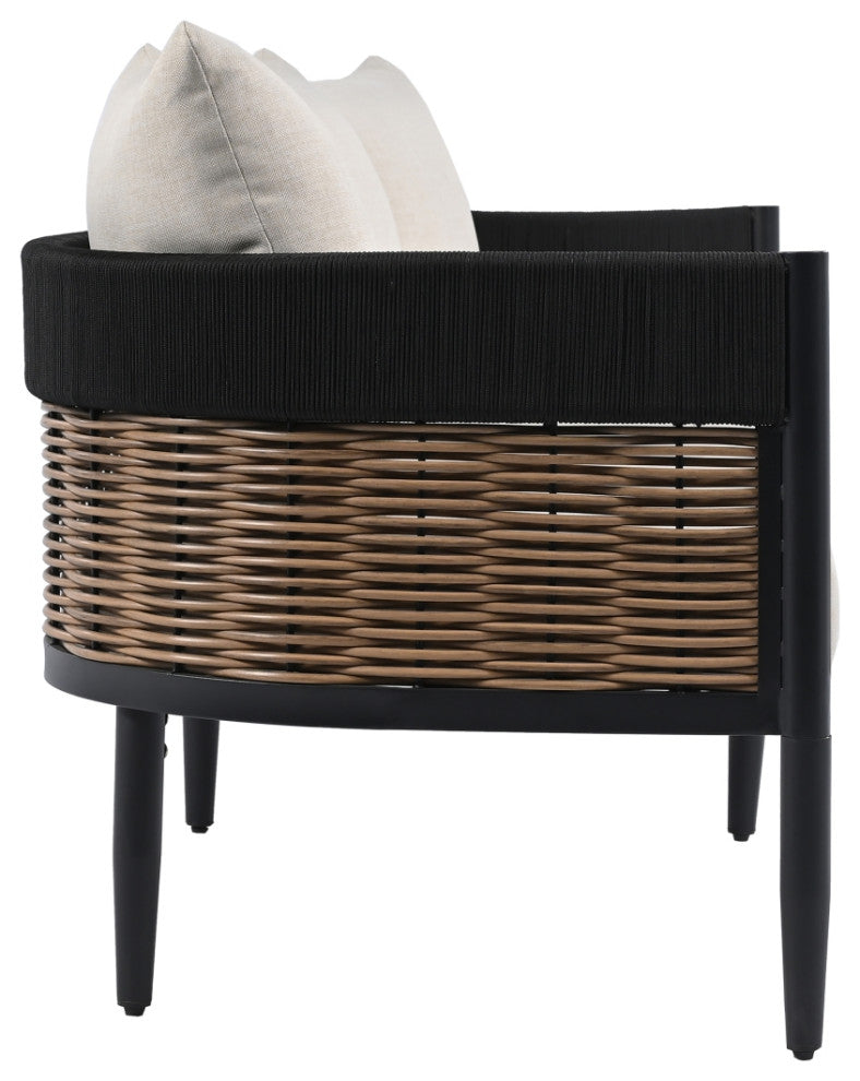 Safavieh Harrison Indoor-Outdoor 3 Seater Sofa, Black/Taupe