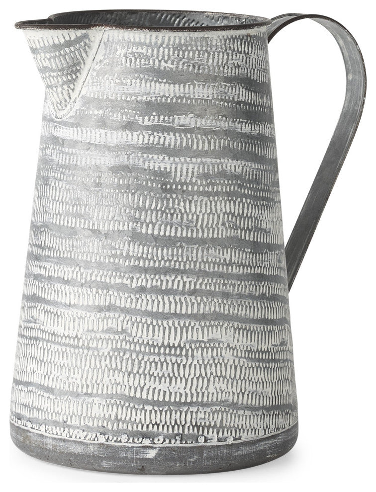Gray and White Patterned Metal Jug