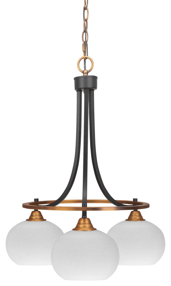 Paramount Downlight 3-Light Chandelier, Matte Black & Brass, 7" White Muslin