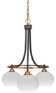 Paramount Downlight 3-Light Chandelier, Matte Black & Brass, 7" White Muslin
