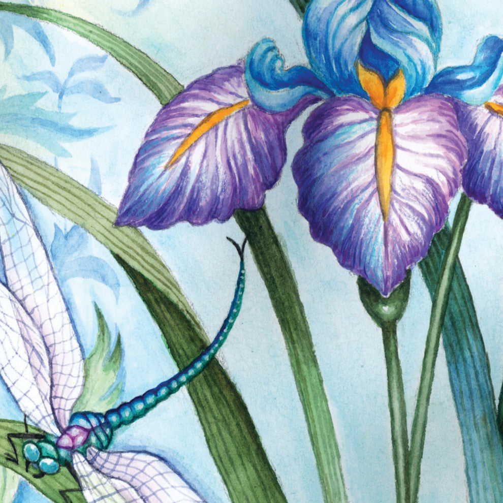 Iris Beauty Floral Shower Curtain, 72" x 72", Blue Dragonflies
