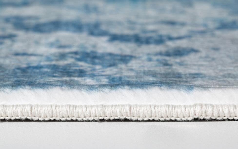 2"x7" Blue White Abstract Sky Runner Rug