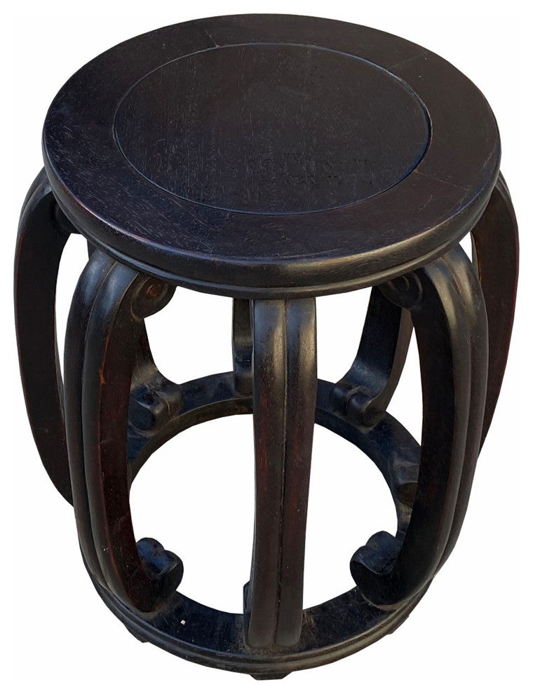 Chinese Oriental Dark Brown Wood Craw Barrel Shape Stool Hcs7098