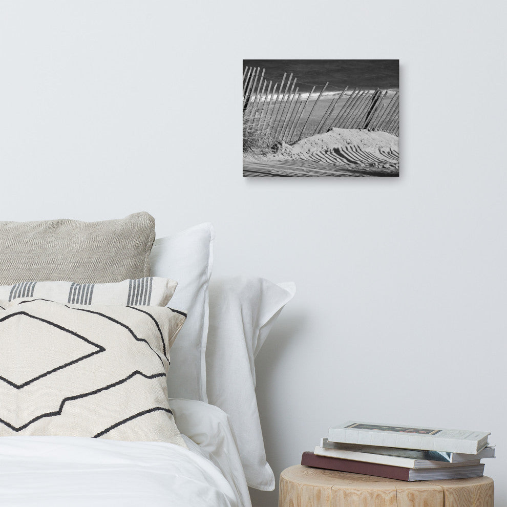 Sandy Beach Fence Coastal Landscape Photo Canvas Wall Art Print, 12" X 16"