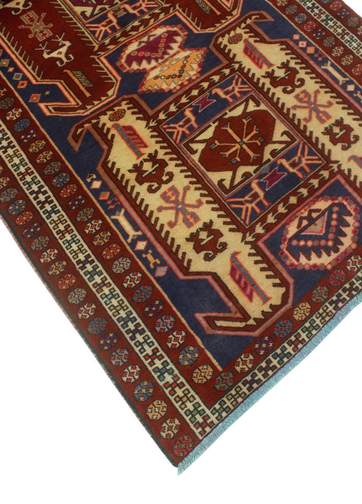 Fine Vintage Distressed Aprille Burgundy/Navy Runner, 3'7x9'4