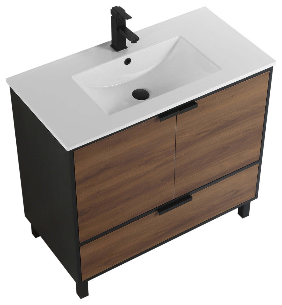 Fine Fixture Bathroom Vanity and Sink, 24"Clasic Gray ADA Compliant, Walnut, 36"