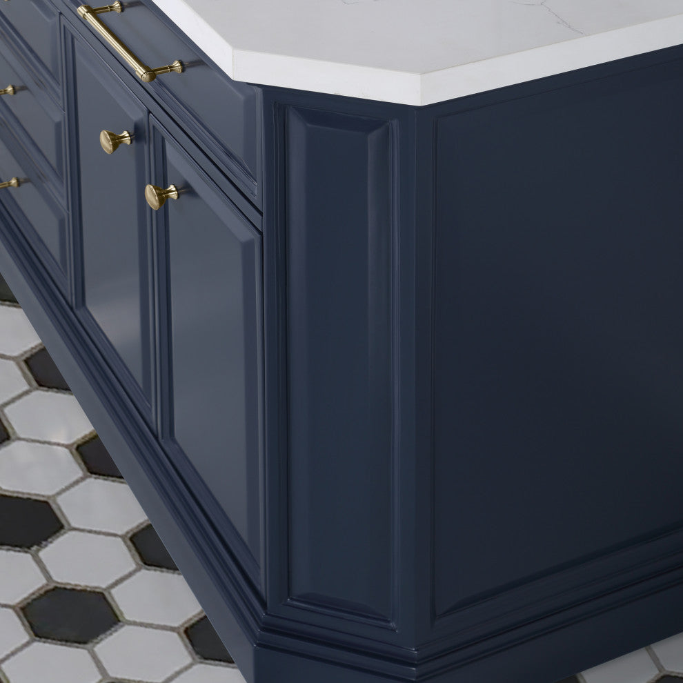 Palace 72" Double Sink White Quartz Top, Faucet, Mirror, Blue, F2-0013 Faucets