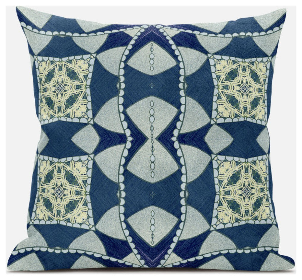 16" Blue Cream Cosmic Circle Boho Suede Throw Pillow