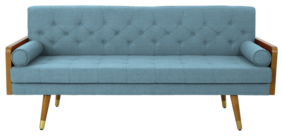 GDF Studio Aidan Mid Century Modern Tufted Fabric Sofa, Blue