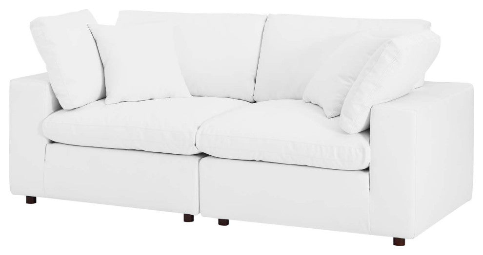Loveseat Sofa, Faux Vegan Leather, White, Modern, Living Lounge Hospitality