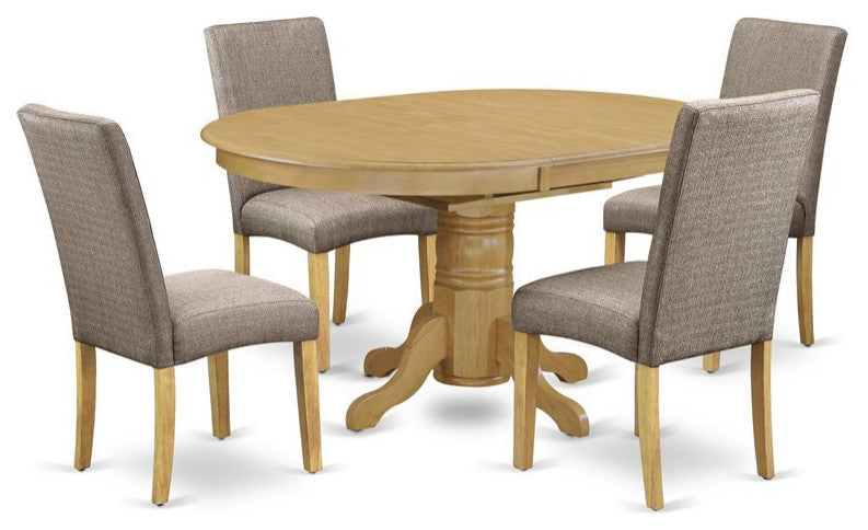 5-Piece Oval 42/60" Table With 18" Leaf and 4 Chair Linen Fabric-Dark Khaki