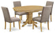 5-Piece Oval 42/60" Table With 18" Leaf and 4 Chair Linen Fabric-Dark Khaki