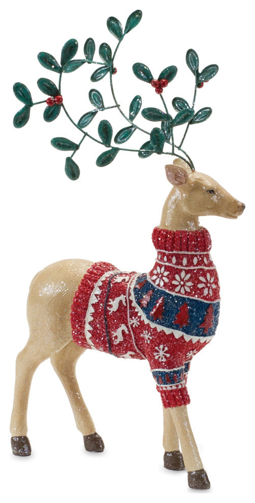 Mistletoe Antler Deer Figurine, 2-Piece Set