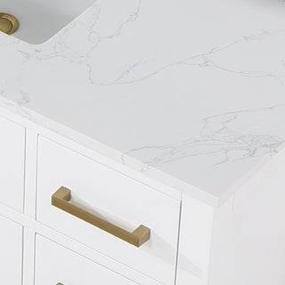 Gavino Vanity with Grain White Composite Stone Top, White/Brushed Gold, 48", No Mirror