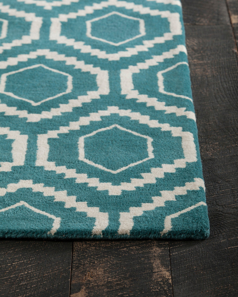 Davin Contemporary Area Rug, Blue and Cream, 5'x7'