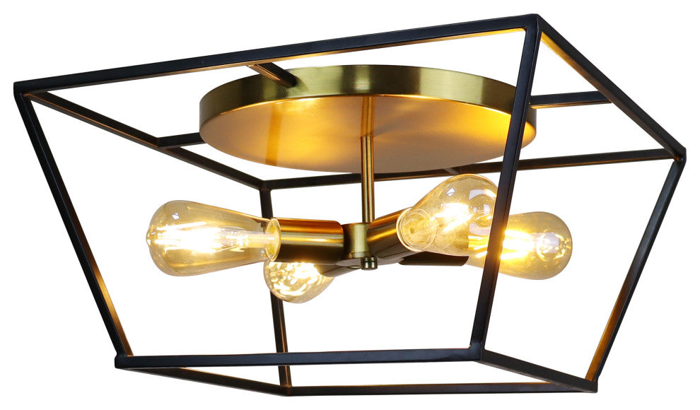 Farmhouse-Style Two-Toned 4 Light Ceiling Flush Fixture 18" Wide