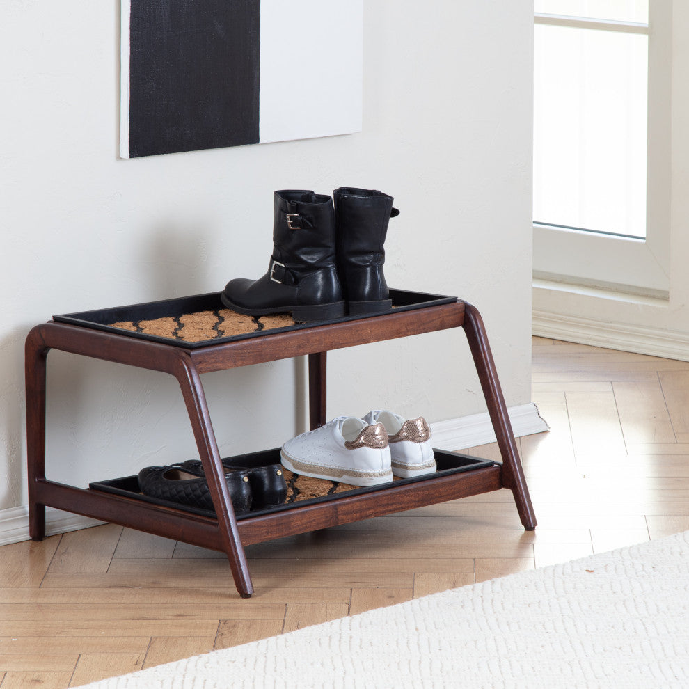 Double-Tier Brown Stand With 2-Pair Rubber Boot Trays Shangri-La