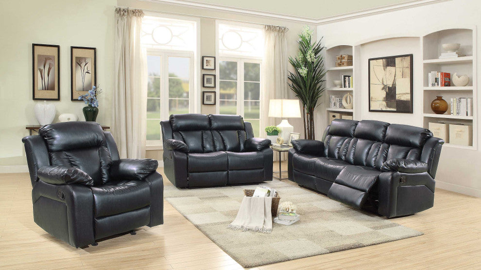 Daria 62 in. W Flared Arm Faux Leather Straight Reclining Sofa, Black