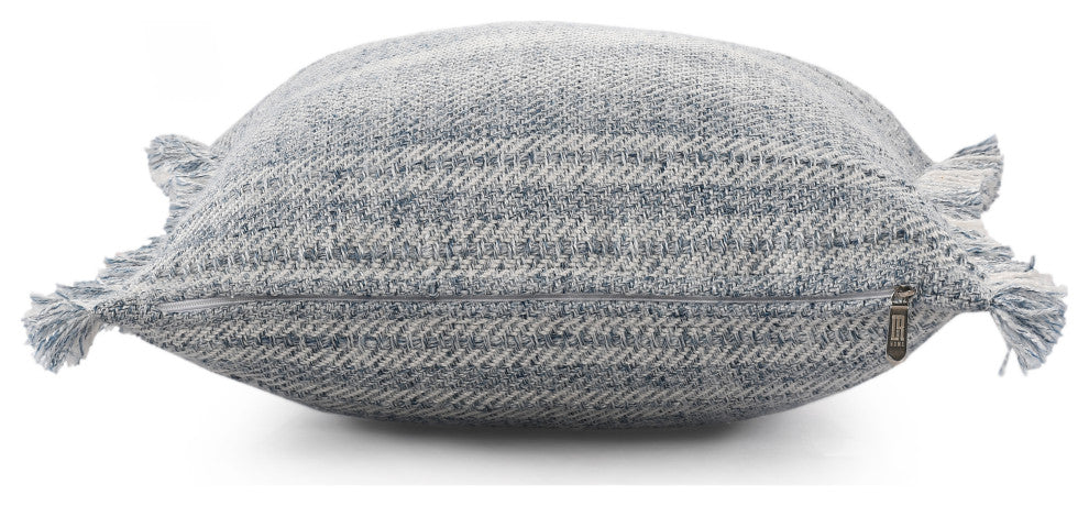 Denver Hand-Woven Denim Blue/Ivory Striped Throw Pillow