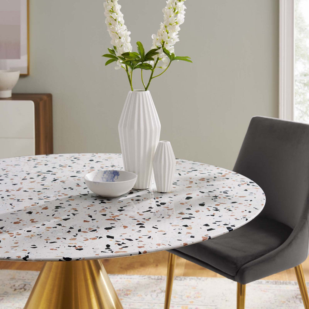 Tupelo 47" Round Terrazzo Dining Table, Gold White