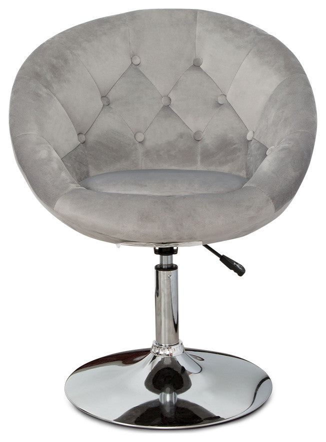 Antoinette Round Tufted Vanity Chair, Cool Gray Velvet
