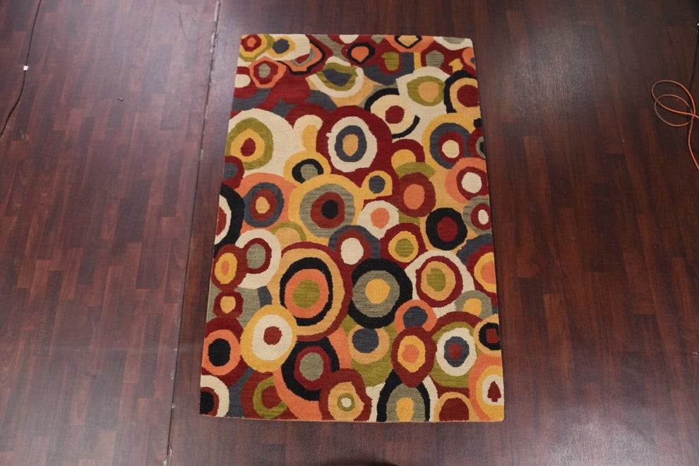 Modern Print Hand Tufted Indian Oushak Oriental Wool Area Rug, 5x8'