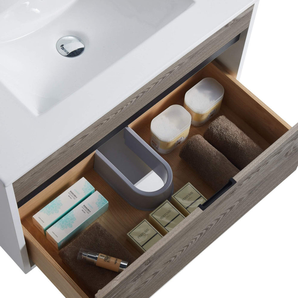 Alpine Wall Mount Bathroom Vanity and Sink, Gray Walnut, 30"