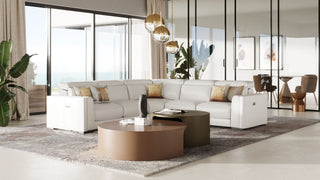 Frazier Modern White Leather Sectional Sofa With 3 Recliners
