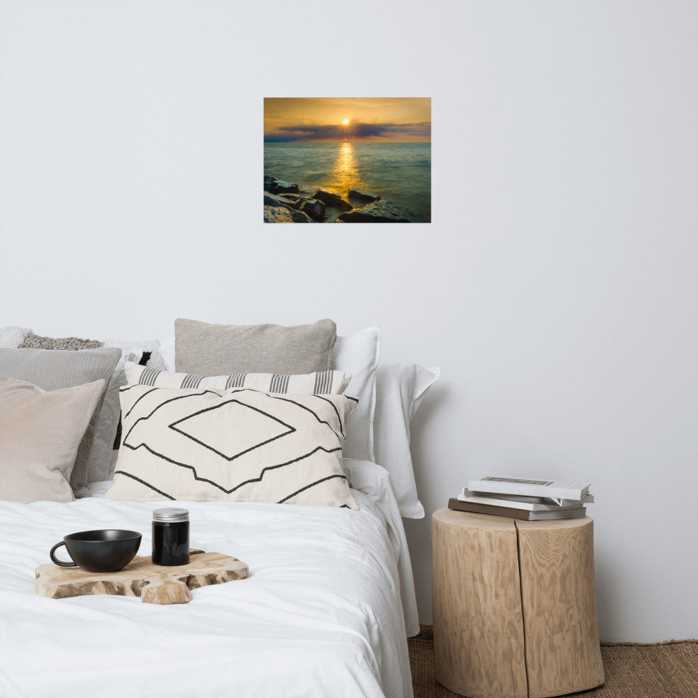 Sunset On Ocean, Sea, Beach Landscape Photo Unframed Wall Art Print, 18" X 24"