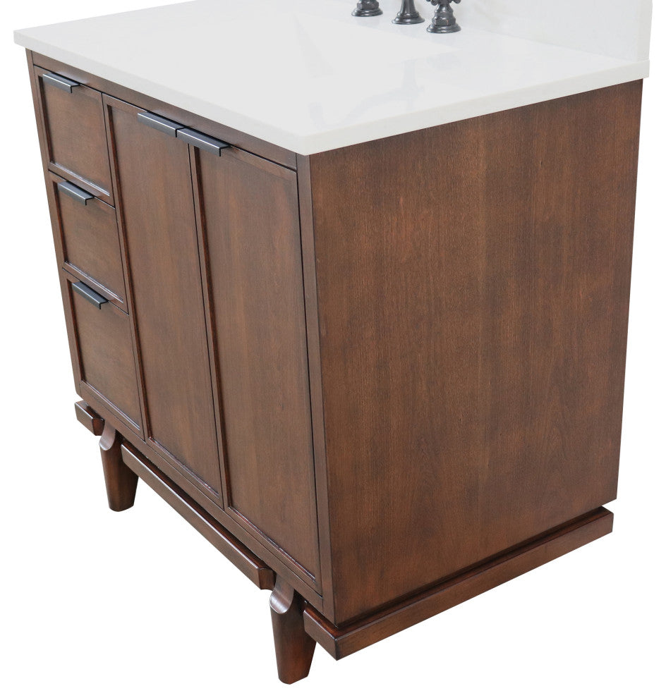 37" Single Sink Vanity, Dark Cherry With Engineered Stone Top