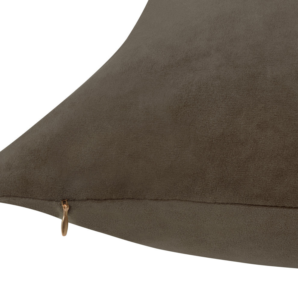 Delara Set of 1 Velvet 20x20", Cushion Cover, Cocoa Brown, With Duck Feather Insert