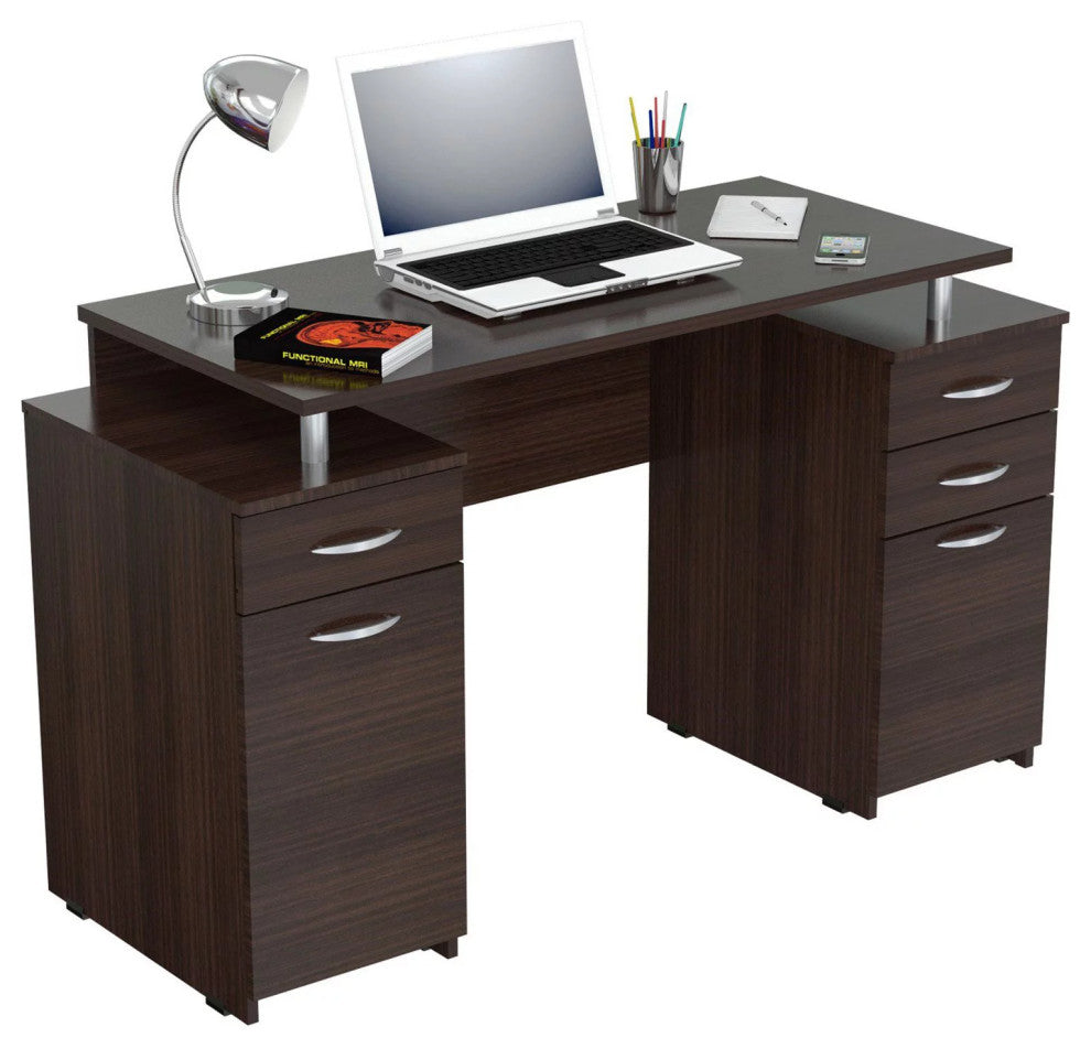 Modern Desk, Double Pedestal Design With Drawers & Floating Worktop, Chocolate