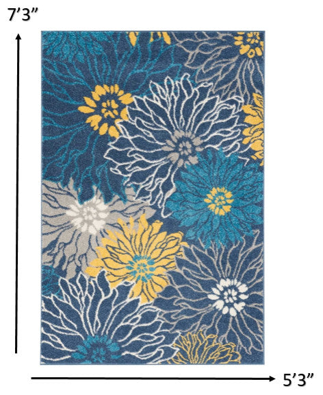 5' X 7' Blue Floral Power Loom Area Rug