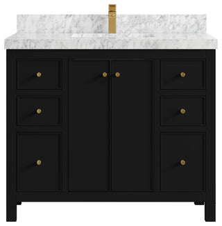 Chicago 42" Single Sink Bathroom Vanity, Black 2" Carrara Marble