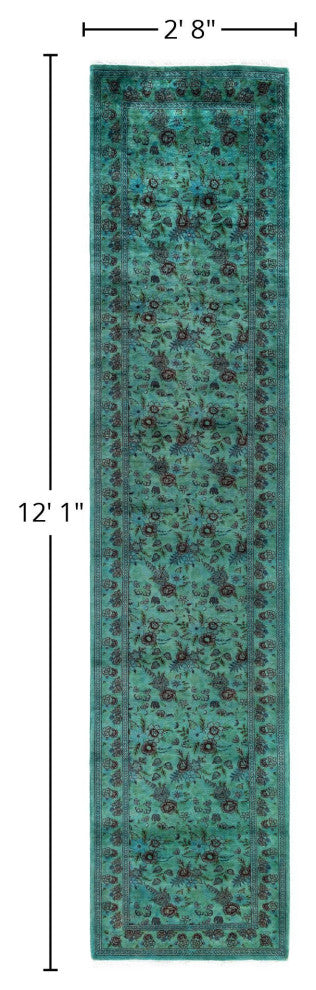 Overdyed One-of-a-Kind Hand-Knotted Area Rug Green, 2' 8" x 12' 1"