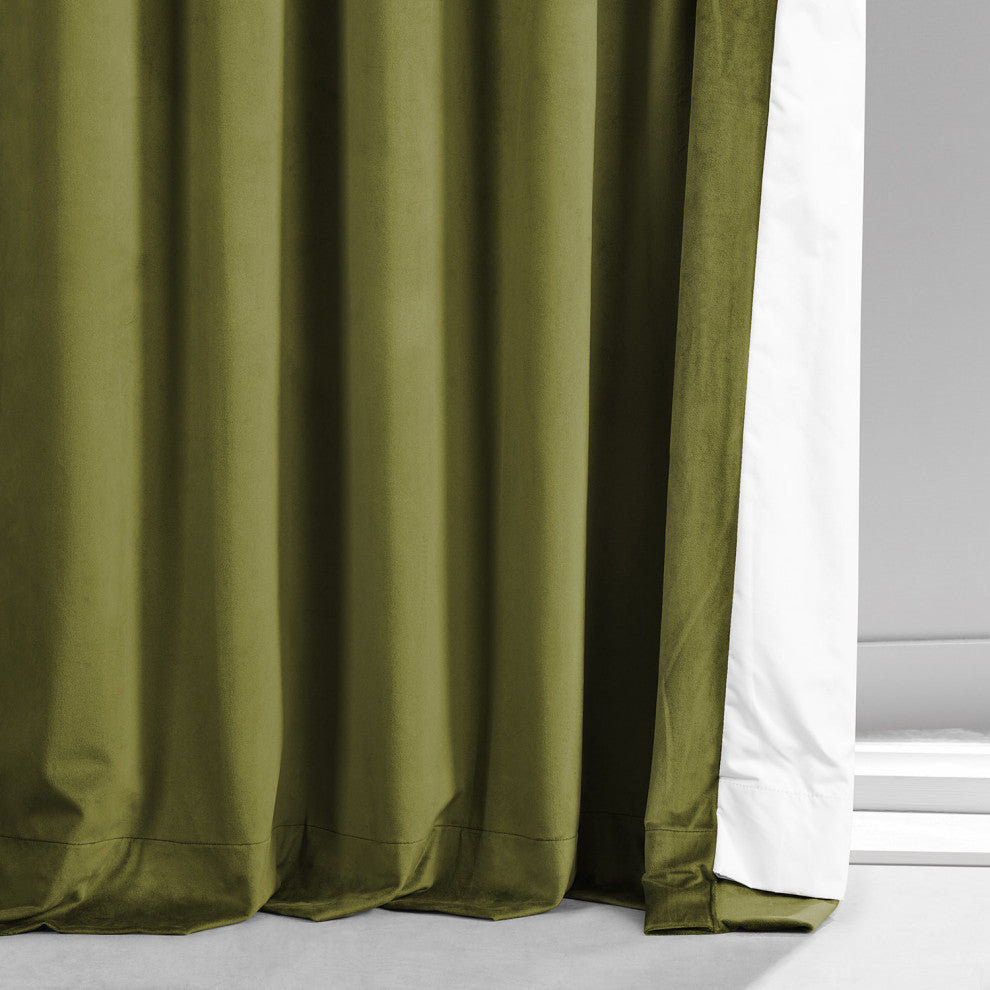 Signature Plush Velvet Blackout Curtain Single Panel, Jalapeno Green, 50wx96l