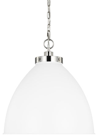 Wellfleet Large Dome Pendant, Matte White and Polished Nickel