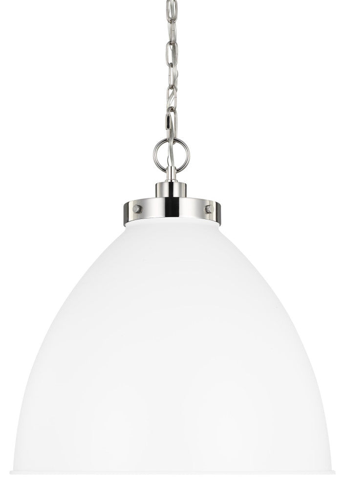 Wellfleet Large Dome Pendant, Matte White and Polished Nickel