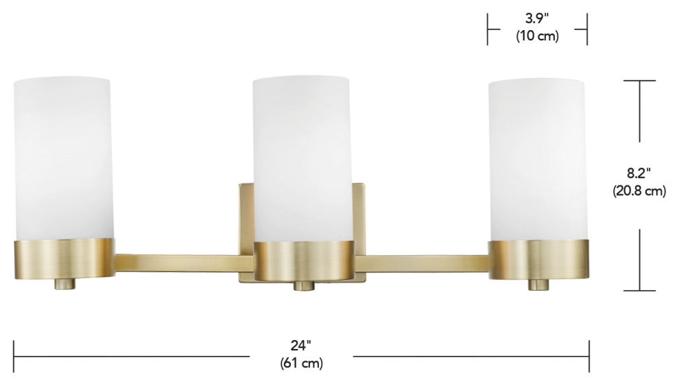 3-Light Brass Vanity Light, Frosted Shade